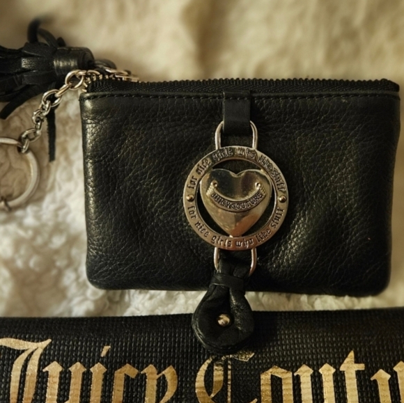 RARE 👑 JUICY COUTURE Y2K Black Genuine Leather Keychain Coin Wallet - Picture 8 of 9